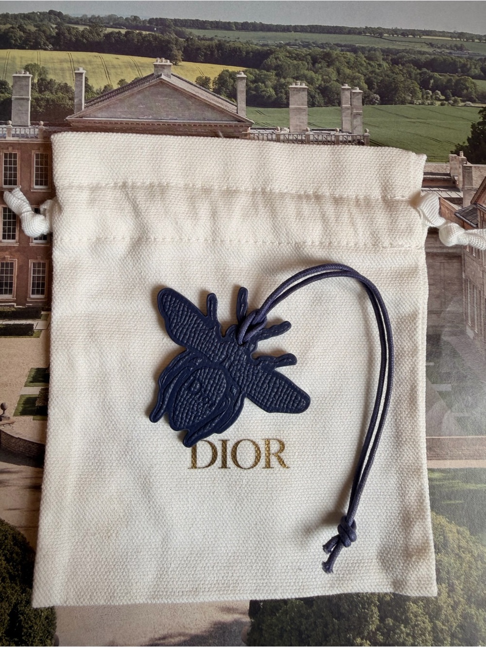 DIOR 🏆 Navy Blue 💙 Textured Leather Bee 🐝 Gorgeous Bag Charm c/w Dust Bag.🏆